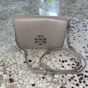 Tory Burch Britten Gray Chain Leather Crossbody
